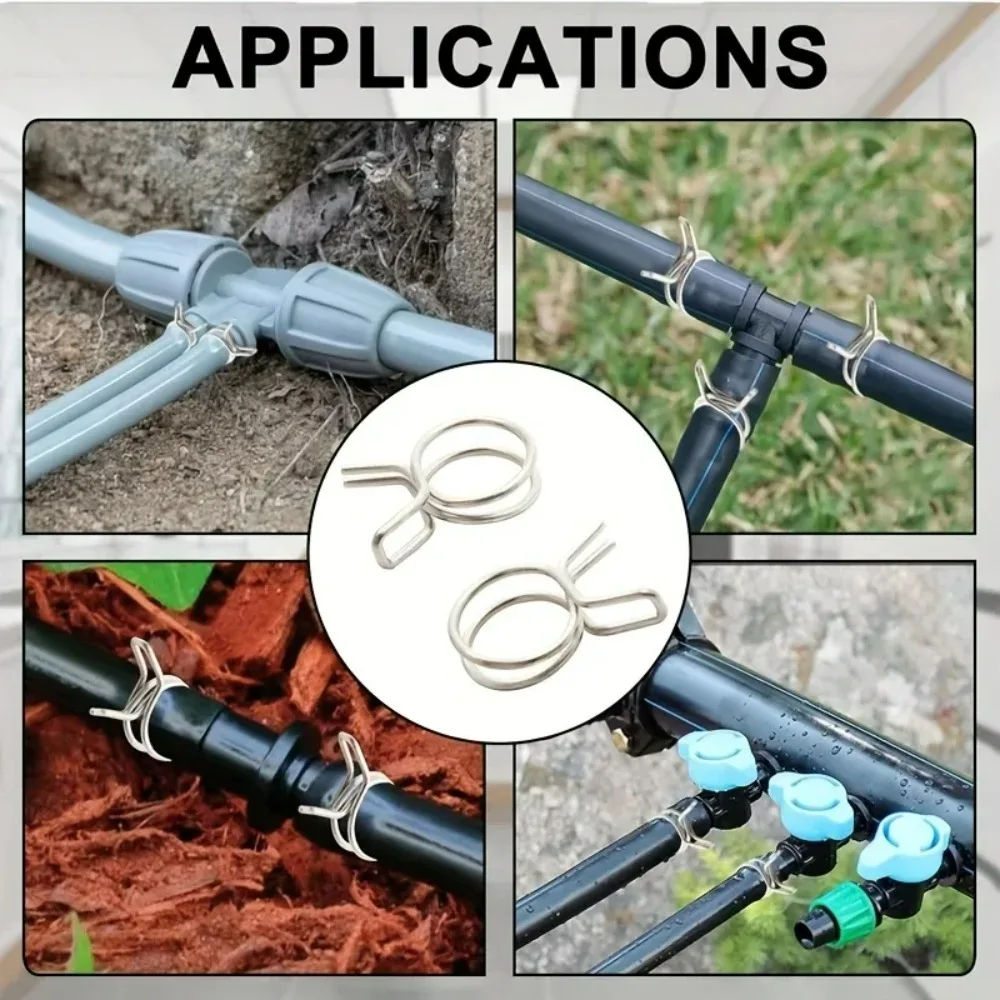100pcs 1/4-inch Stainless Steel Irrigation Clips Heavy-duty Rust-proof Hose Connectors Farm to Garden Leak Repair Kit