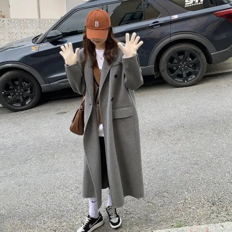 Winter Long Wool Coat Women Thick Warm Wool Jacket Female Korean Fashion Loose Outwear Ladies Casual Long Sleeve Cardigan Coats