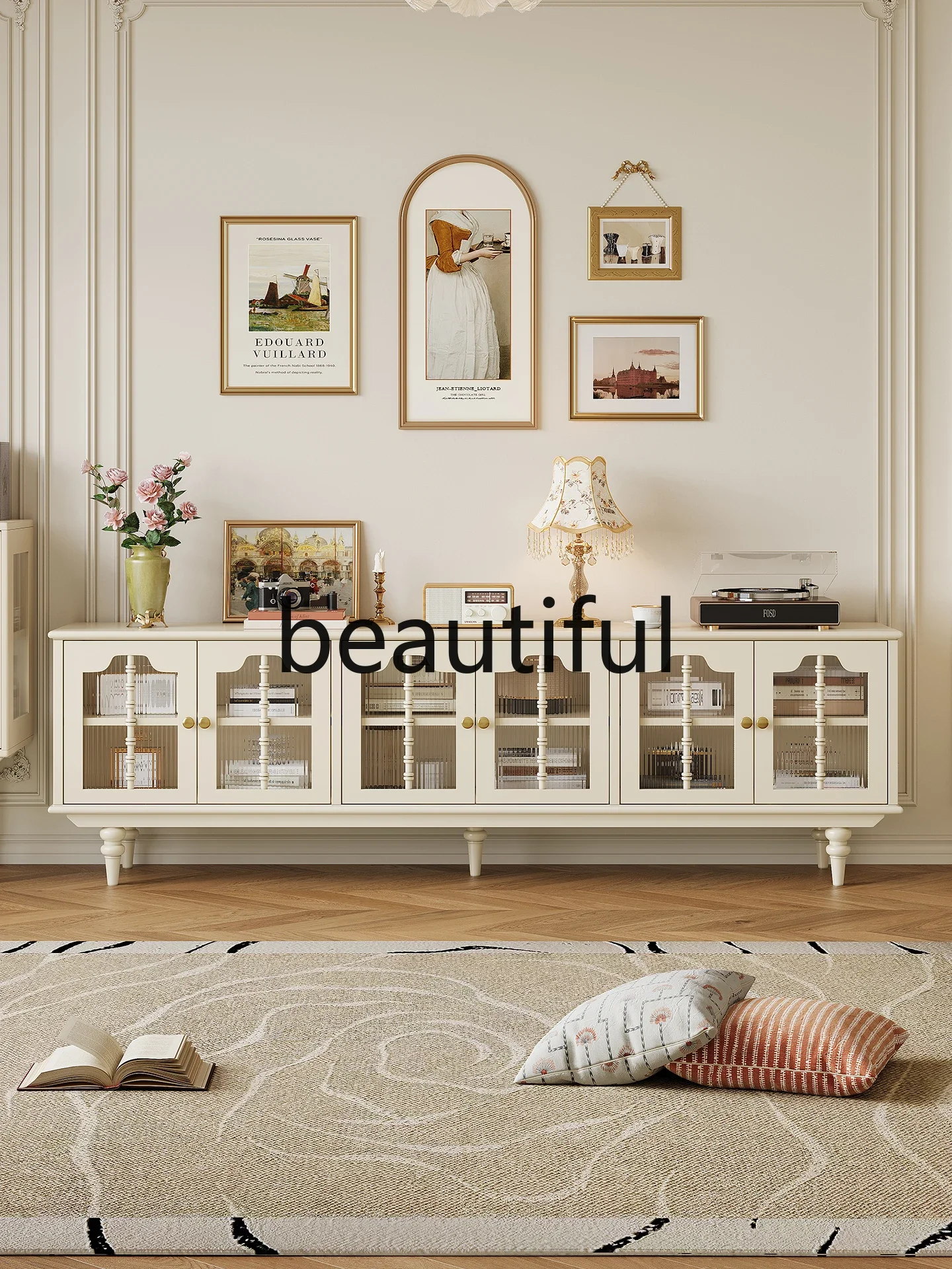 X  TV, living room wall storage cabinet, all solid wood locker with glass door