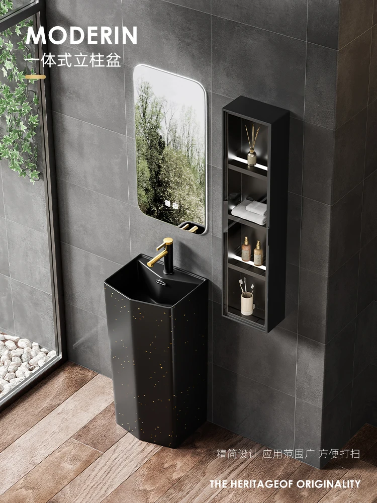 Black Gold Dot Ceramic Pillar Basin Integrated Floor-to-ceiling Hand Wash Pillar Face Wash Outdoor Garden Wash Sink