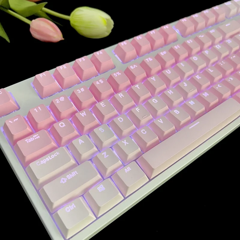 Gradient Translucent Theme Keycaps With 108 Keys Cherry Profile Pbt Material Mechanical Keyboard Personalized Cute Keycaps