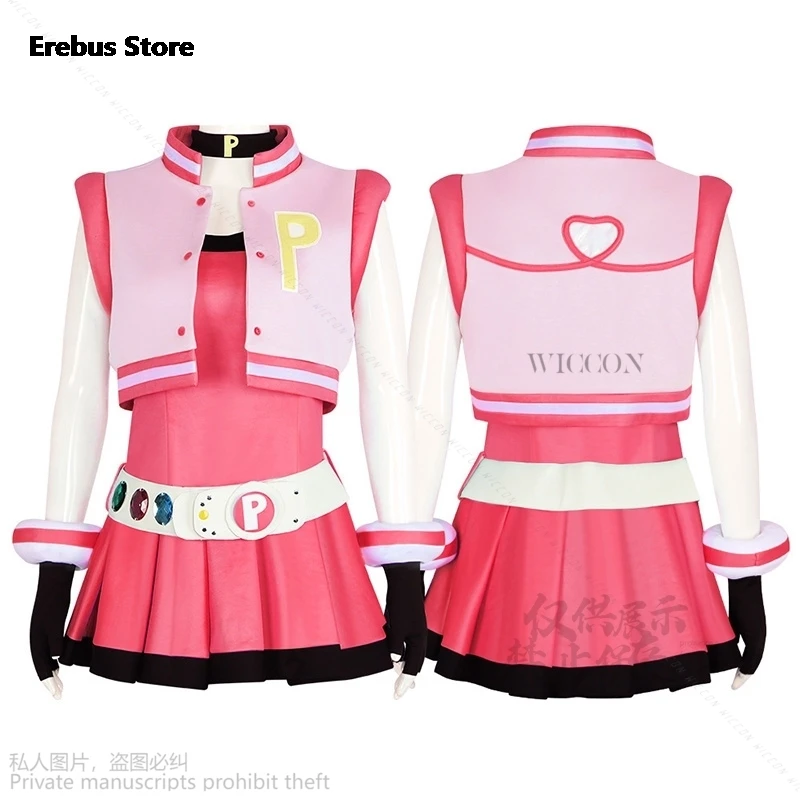 

Anime Power Cos Puff Girls Cosplay Costume Hyper Blossom Rolling Bubbles Costume Vest Coat Dress Outfit Hairband Gloves Belt