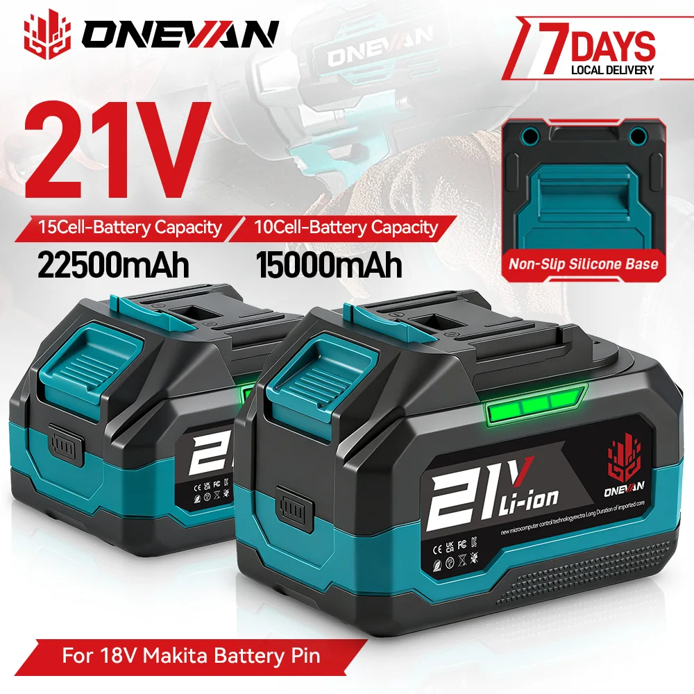 Batterie lithium-ion ONEVAN 22500mAh 15000mAh compatible avec les outils de serrage et de vissage, batterie rechargeable pour outil Makita 18V.