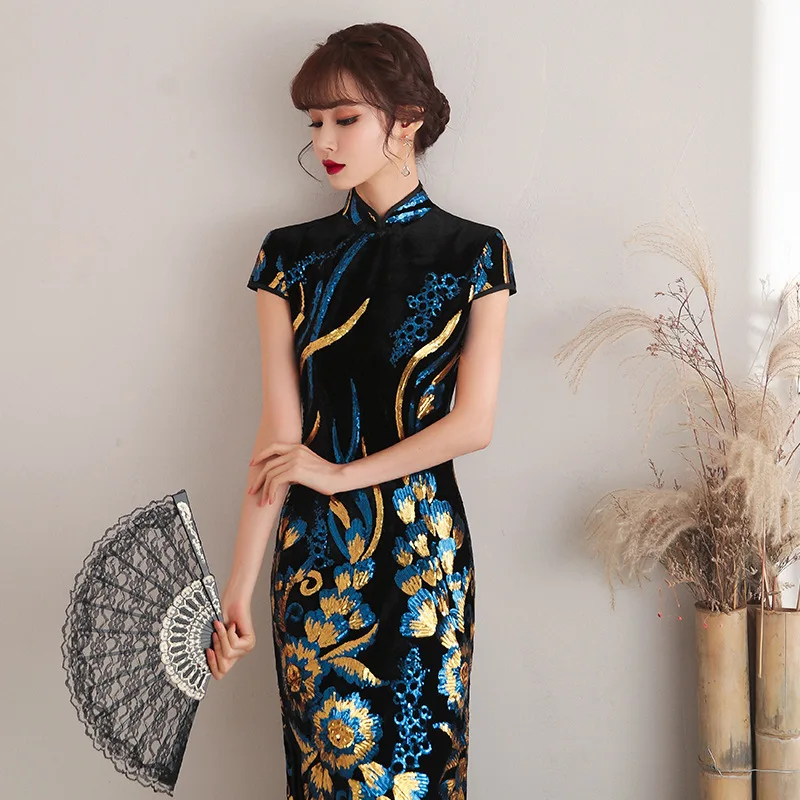 Donne elegante viola Cheongsam Sexy Lady Retro stile cinese Qipao abito da sera Vintage abiti aderenti abiti Slim Vestidos