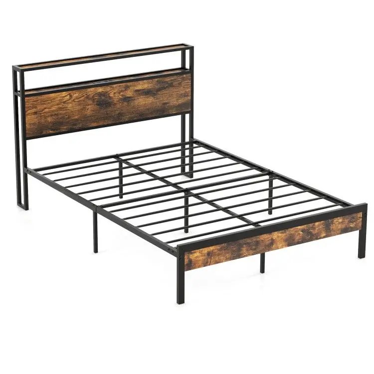 

Twin/Full/Queen Bed Frame with Storage Headboard and Charging Station