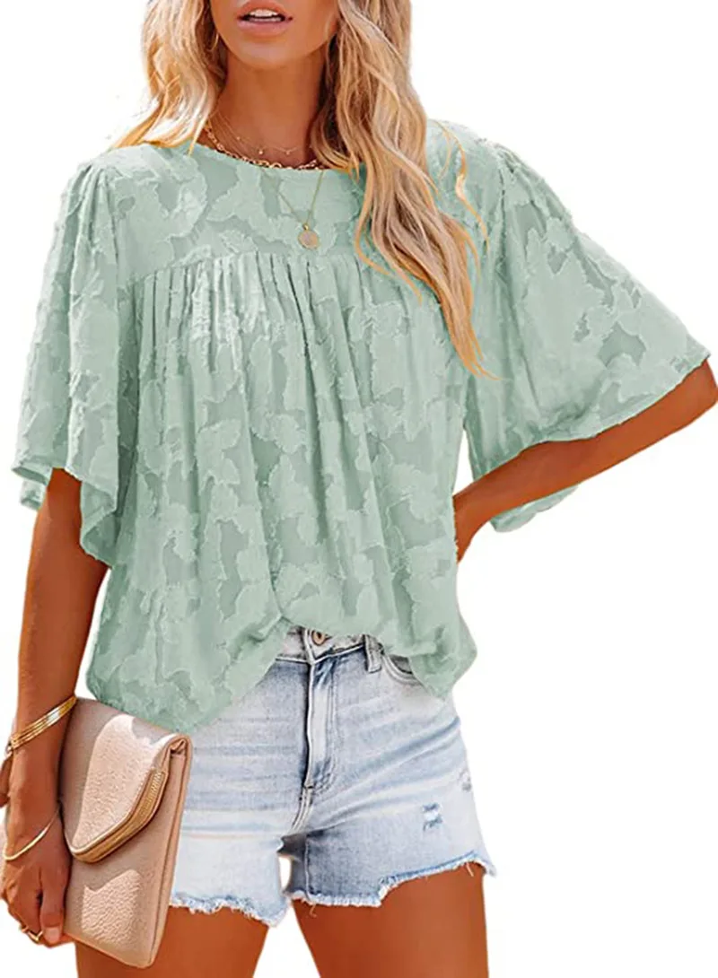 

Summer New Chiffon Shirt Flared Sleeve Doll Lace Cutout Top Woman Thin (Summer) Womens Tops