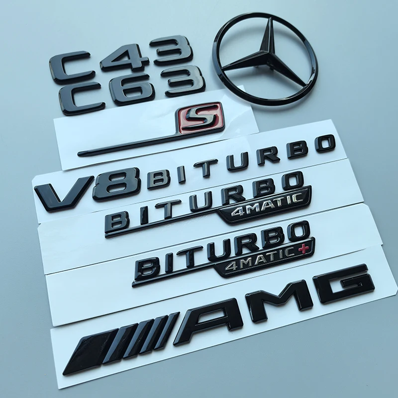 رسائل مسطحة V8 Biturbo 4matic + شعار سيارة لمرسيدس بنز AMG C43 C63 C63S W204 W205 C205 S205 W206 درابزين الخلفي ستار ملصق