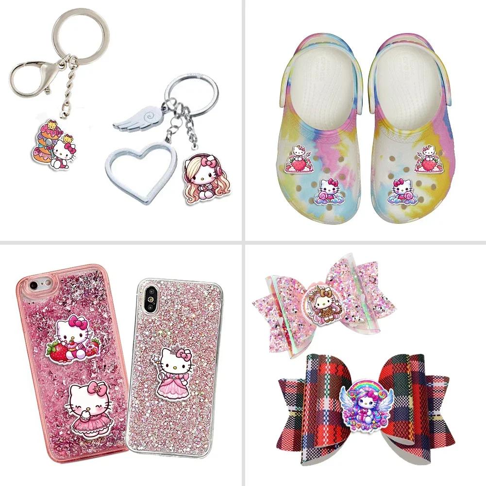 10pcs/lot ahoj kočička sanrio potištěné pryskyřice planární aršík průhledná akryl glittery akryl pro luk pivot pryskyřice plochý zpět