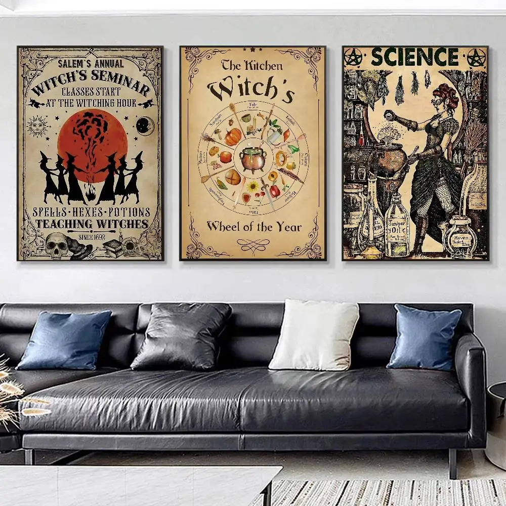 1pc Kitchen Witchery Retro Witch Posters HD Print Vintage Wall Art Decor for Home Study Room