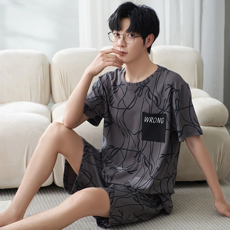 Summer Cotton Short Sleeved Men's Pajamas Sets Male Pajama Set Letter Pajama For Men Sleepwear Suit Homewear conjunto hombre