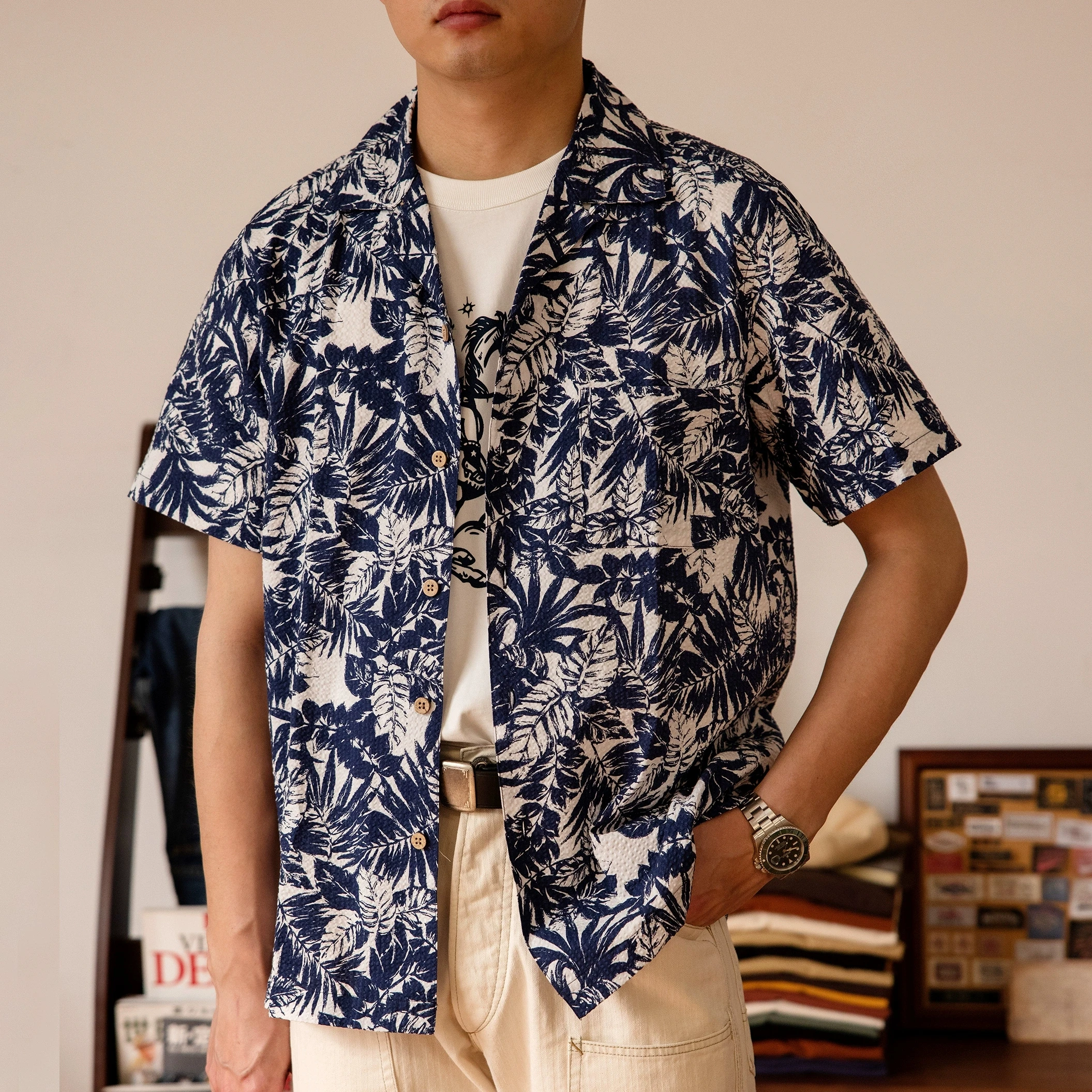 

HW-0020 Big US Size Genuine Quality Vintage Looking Loose Fitting Cotton Hawaii Aloha Shirt