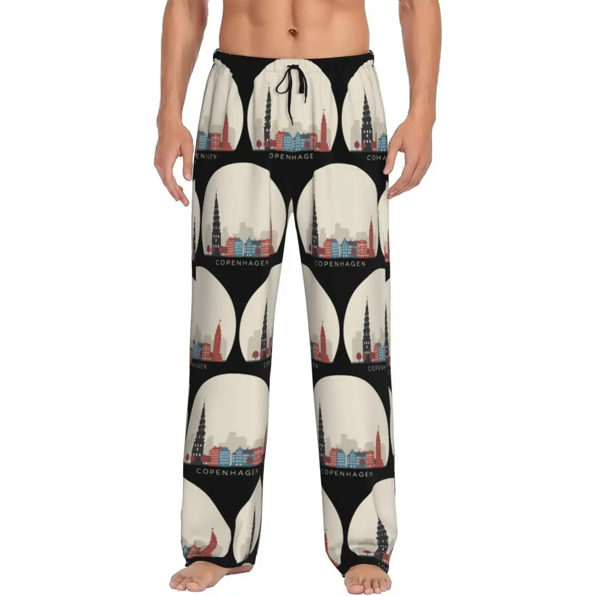 Custom Copenhagen Travel Icon Pajama Pants Men Sleepwear Sleep Lounge Bottoms with Pockets