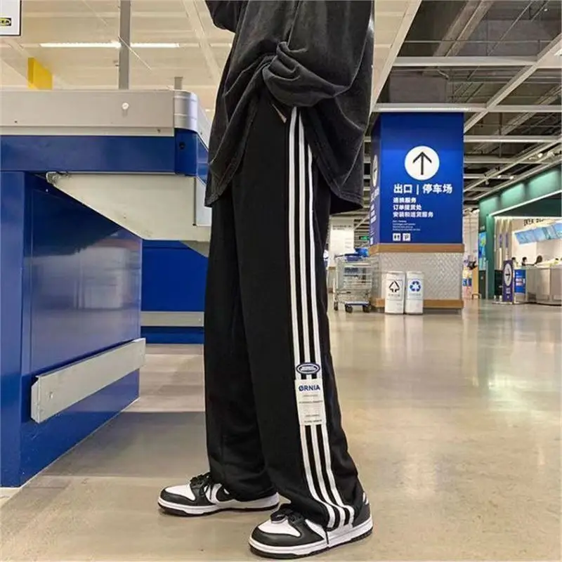 Autumn Thin American Striped Pants Sports Loose All-Matching Mop Pants High StreetinsTrendy Drooping Straight Casual Pants