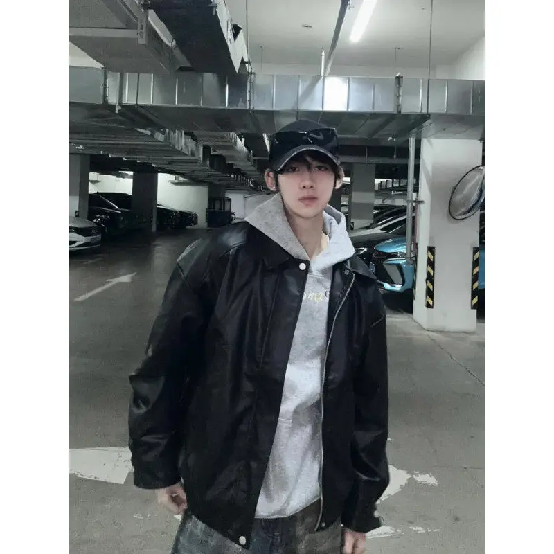 

Trendy ort Jaet Men's Faionable Street Sle PU Leather Coat with oulder Pads Versatile Casual Wear for Youth