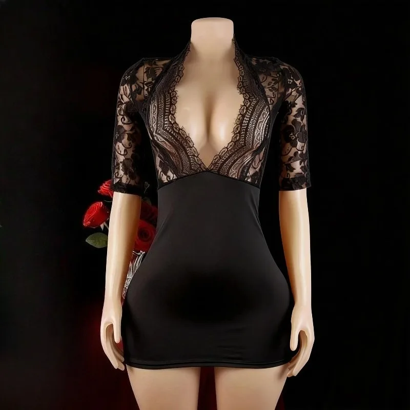 Sexy Lingerie Women Sleepwear Pajamas Lace Nightdress Erotic Costume Exotic Female Transparent Underwear Nightgown With G-string