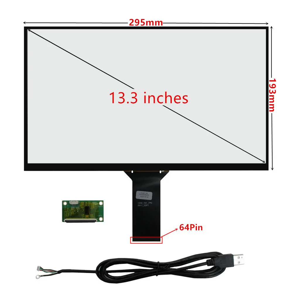 

13.3 Inch 16:10 295mm*193mm Universal Multi-touch Capacitive Digitizer Touch Screen Panel Glass With USB Driver Board Converter