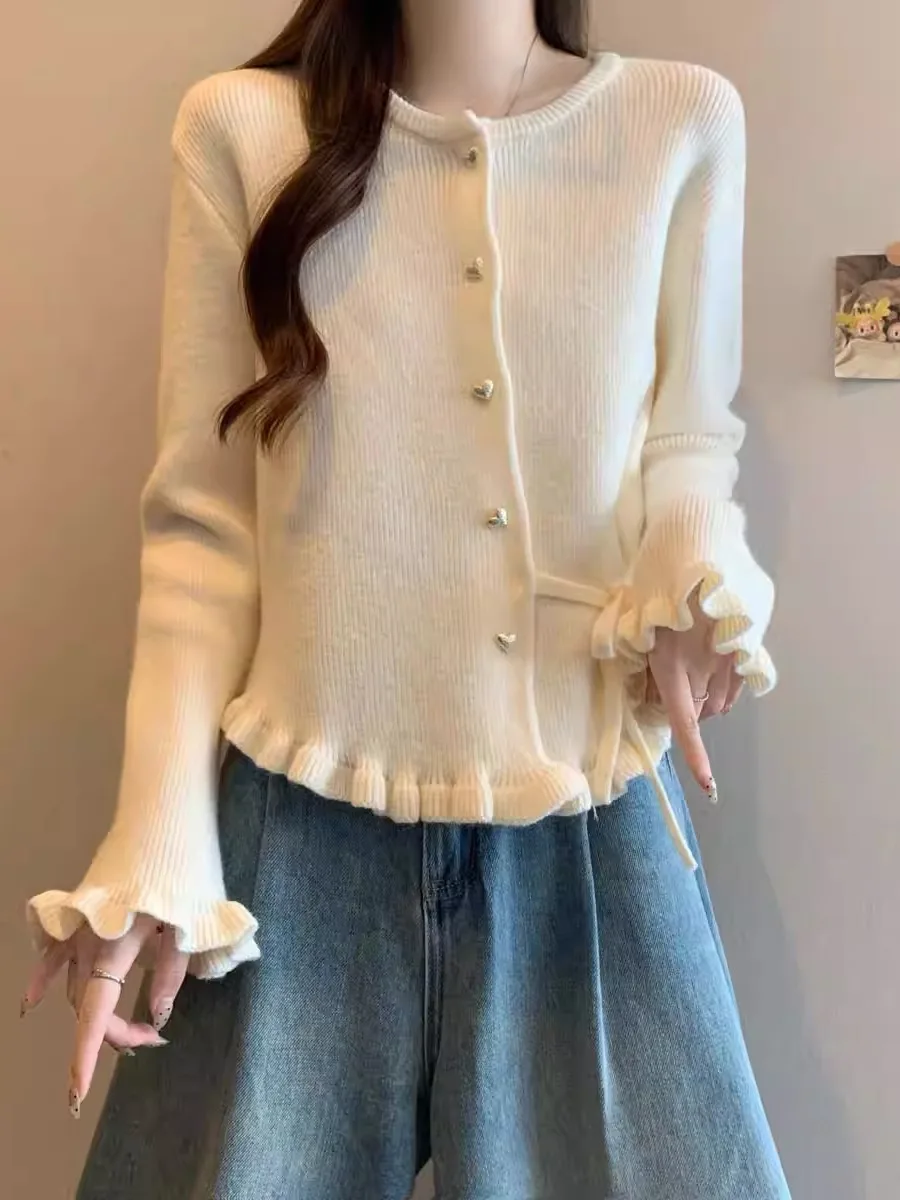 Wine Red Bell Sleeve Knitted Sweater Women's Early Spring New Large Size Fashionable Ear Look  Top Shoulder Correct view 2