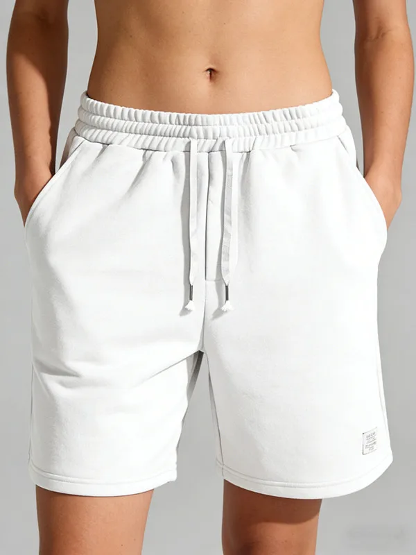 Men's Solid Color Fleece Sweat Shorts Casual Drawstring Waist with Side Pockets Soft Elastic Streetwear Jogger