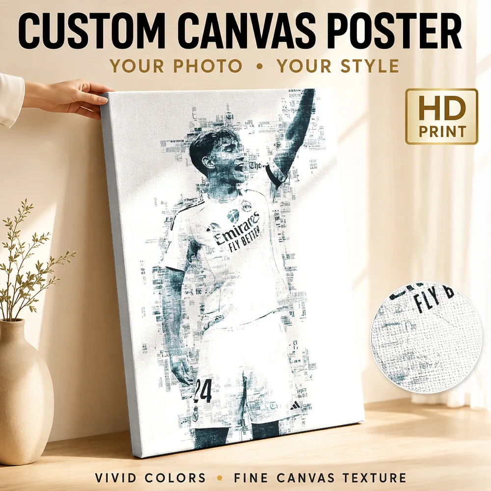 Hugo Ekitike Soccer Tribute Framed Canvas Poster Monochrome Wall Decor With Personalized Photo For Home Gym Ideal Supporter Gift