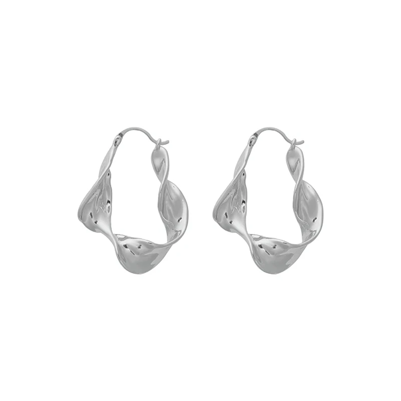 Dainty Stylish Jewelry S925 Sterling Silver Chunky Croissant Braided Hoop Earrings for Women