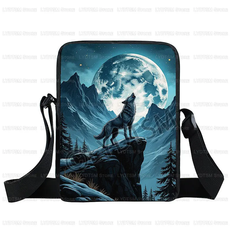 Cool Moon and Howling Wolf Print Crossbody Bag Women Handbag Student Bookbags Phone Wallet Holder Messenger Bags Gift - view 3