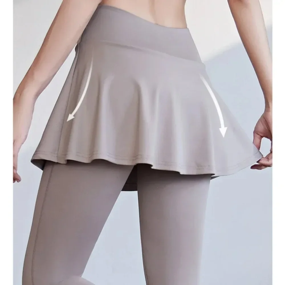 

Женские теннисные юбки для йоги с высокой талией, искусственные спортивные леггинсы из двух предметов, быстросохнущая юбка для фитнеса и спортзала, спортивные леггинсы для бега