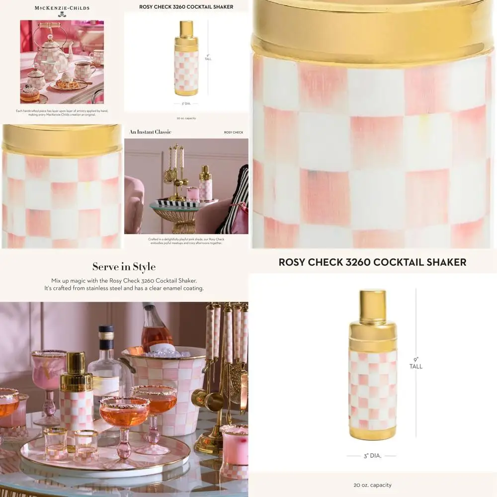 

Pink and White Striped 20-Ounce Stainless Steel Cocktail Shaker Set for Home Bartending