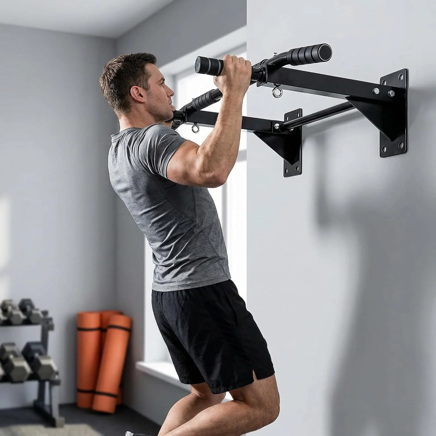 Wandmontierte Klimmzugstange mit verstärkter Doppelstange – Heim-Fitness-Trainingsgerät – Indoor-Wintersport-Trainingsausrüstung