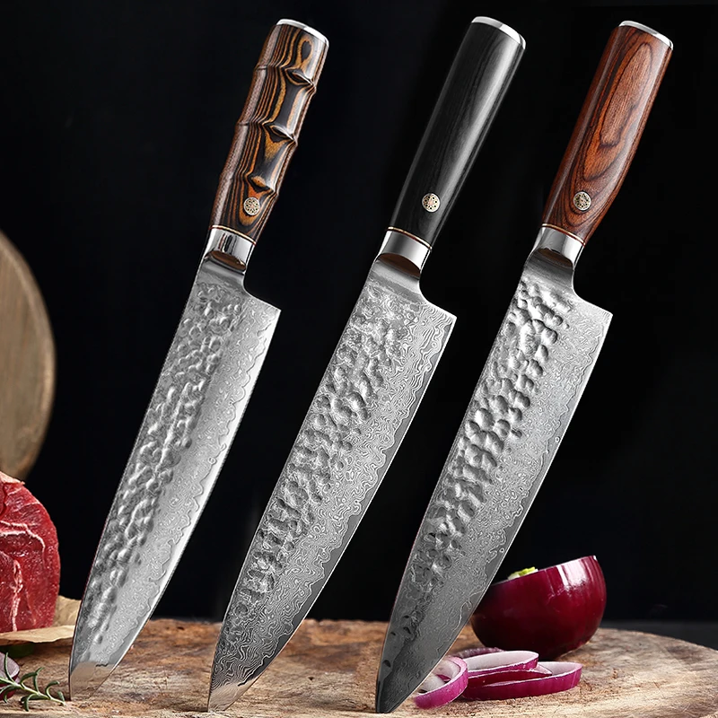 TJ POP Damascus Steel 8 Inch Chef Knife Japanese VG10 Kitchen Knives Sharp Slicing Gyuto Knife Sashimi Meat Cutter Cooking Tools