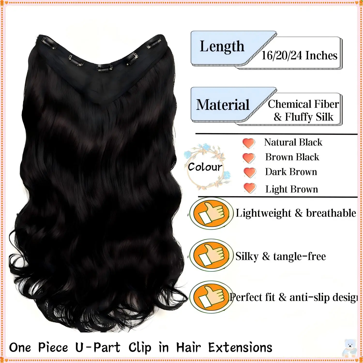 16-24 Inch U-Shape Lace 5 Clips Clip In Hair Extensions Synthetic Long Wave Curly Heat Resistant Full Shine Hair For Women