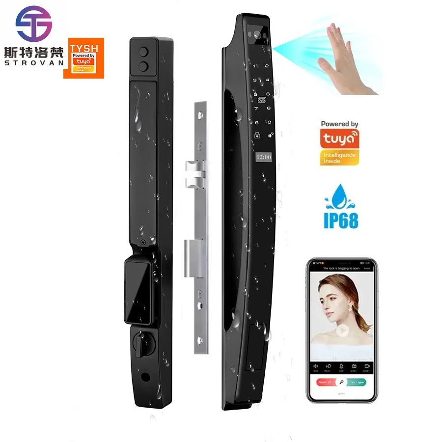

STLF Automatic Electric Lock Aluminum Glass Sliding Tuya App WiFi 3d Face Recognition Smart Door Lock Waterproof Outdoor