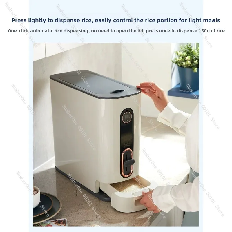 12KG Sealed Rice Storage Box, Moisture‑proof Insect‑Resistant Grain Container with Measuring Function for Household Food Storage