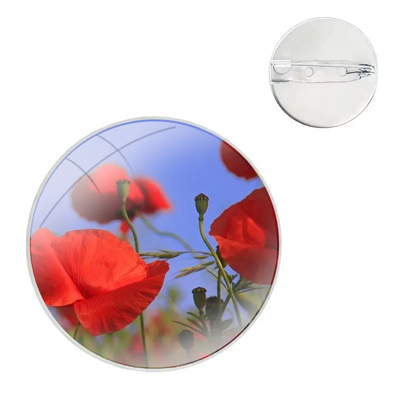 Glass Dome Brooches Badge Pins For Clothes Hat Shirt Lapel Bag Red Poppies cornflowers