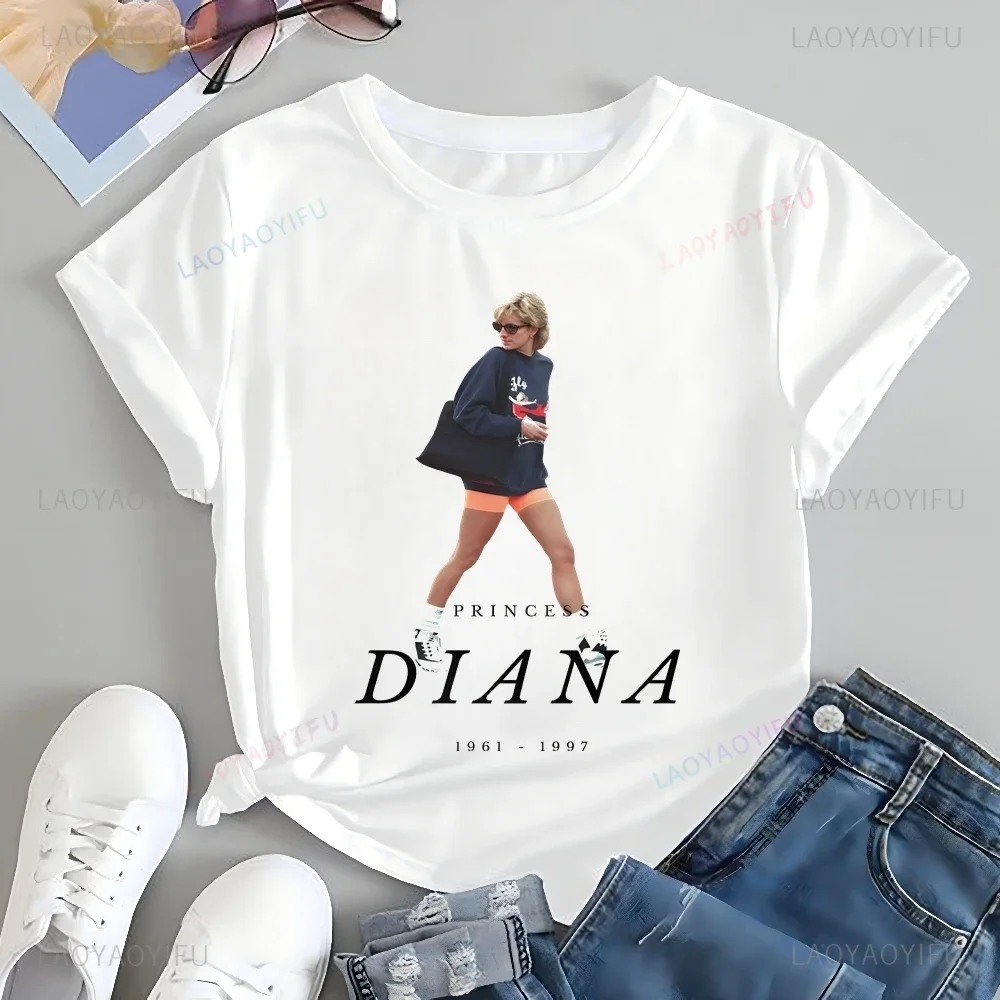 New Princesa Diana Commemorative Printed T-shirt Top Neutral Trend Harajuku Short Sleeve Unisex Shirt Pattern Large T-shirt