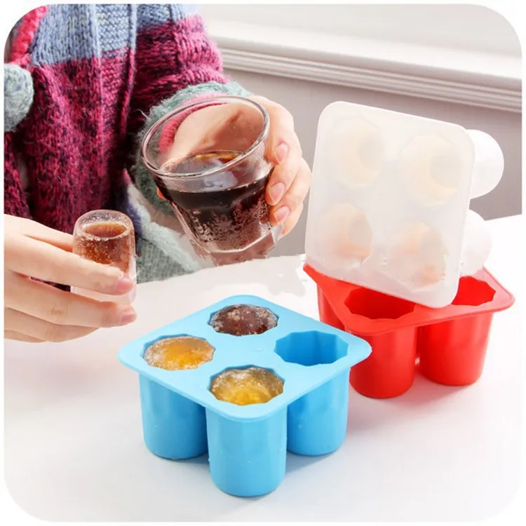 Molde de silicona para cubitos de hielo con forma de 4 copas, bandeja para vasos de chupito, para whisky, cerveza, cócteles, fiestas de verano, bar, bebidas congeladas, herramienta de cocina