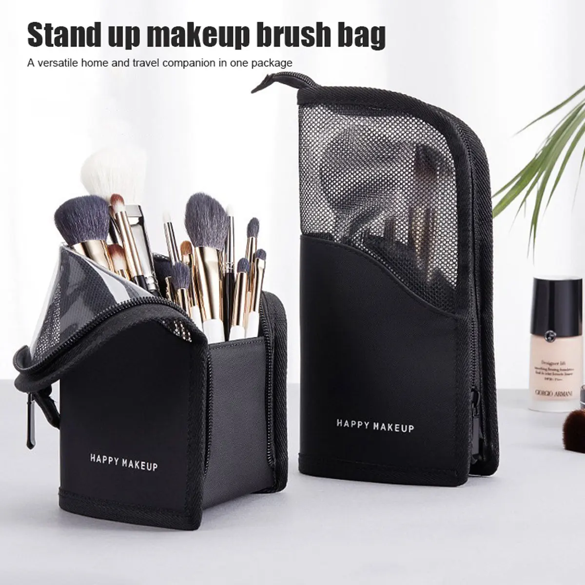 Nova Necessaire Feminina 2026 Impermeável Portátil para Maquiagem e Higiene Pessoal com Suporte para Pincéis