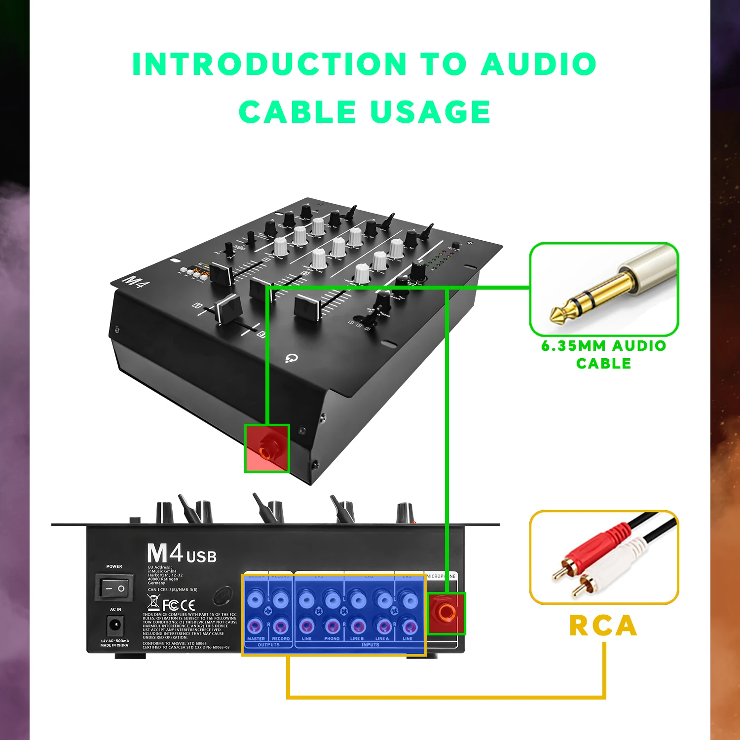 GAX-DM4 OEM Professional 4-channel Audio Stereo Mixer with Sound Card Home KTV Stage DJ Mixing Console