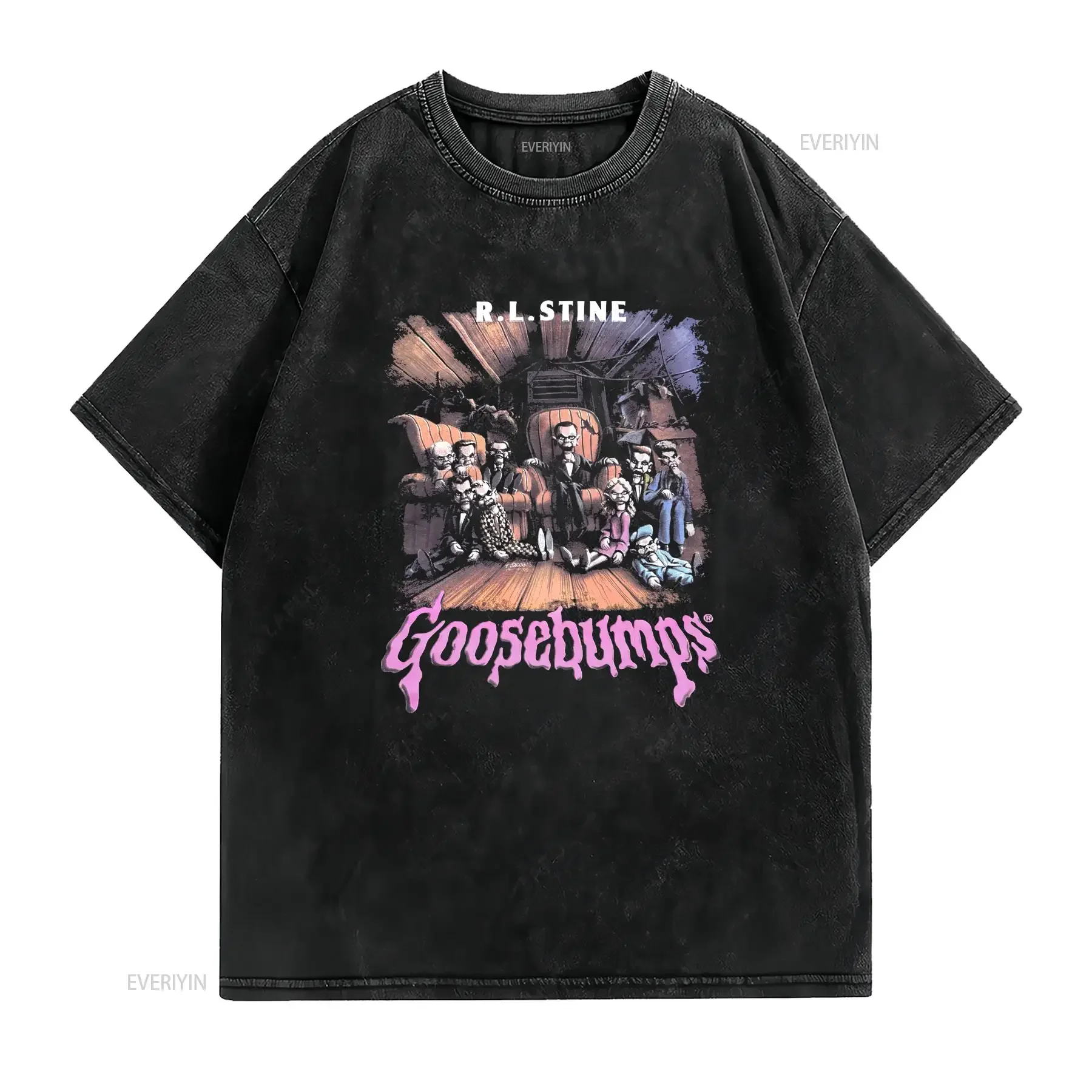 R L Stine Goosebumps Men's 2XL Black  T Shirt vintage Washed graphic Comfortable Slightly Top For Everyday Wear homme Soft