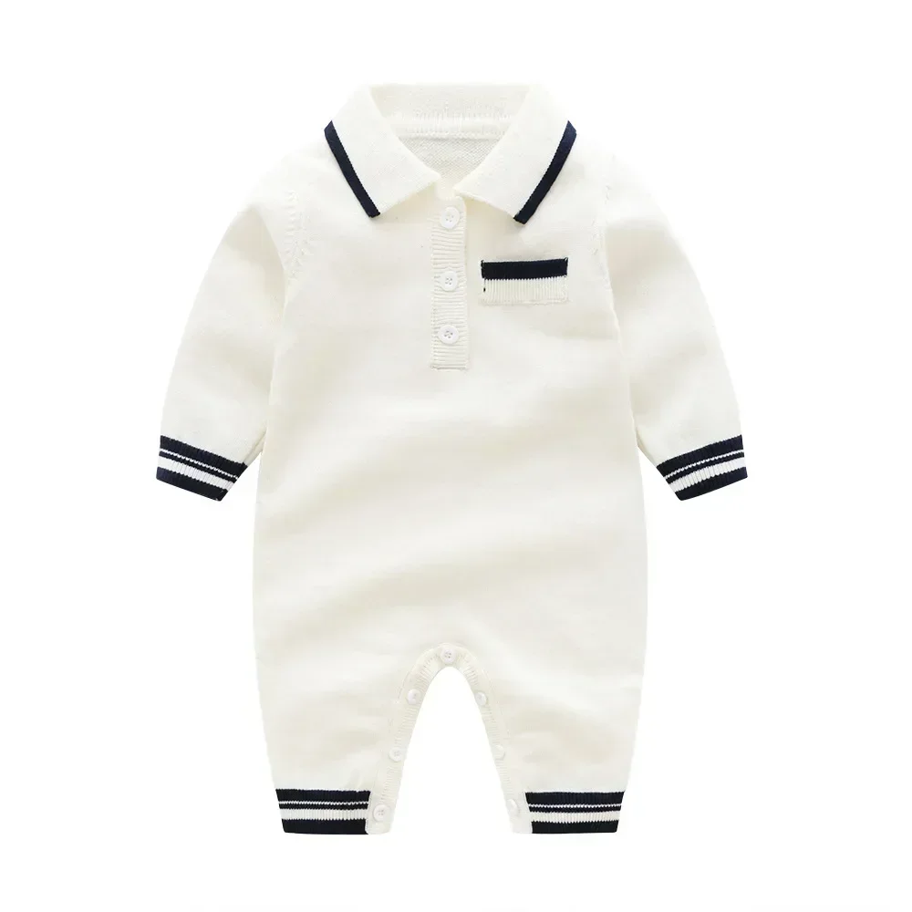 New autumn newborn baby clothes knit Knitted sweater multicolor lapel Long sleeve stripes cotton wool baby boy girl romper