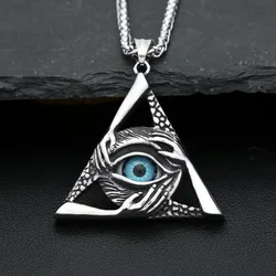 Gothic Vintage Evil Eye Pendant For Men Stainless Steel Punk Hip Hop Fashion Triangle Necklace Unique Amulet Jewelry Wholesale