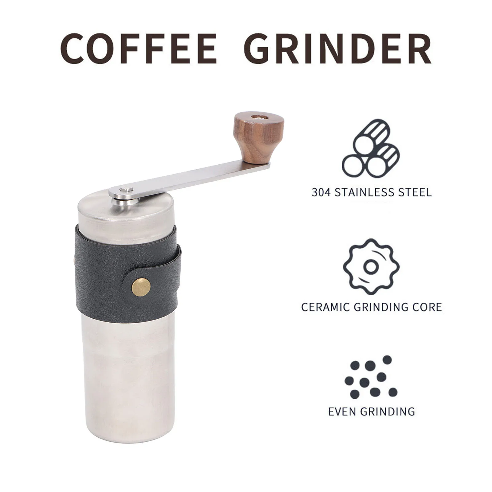 Molinillo de café Manual de acero inoxidable, molino de café Manual portátil con Funda de cuero PU para el hogar, prensa francesa de café por goteo