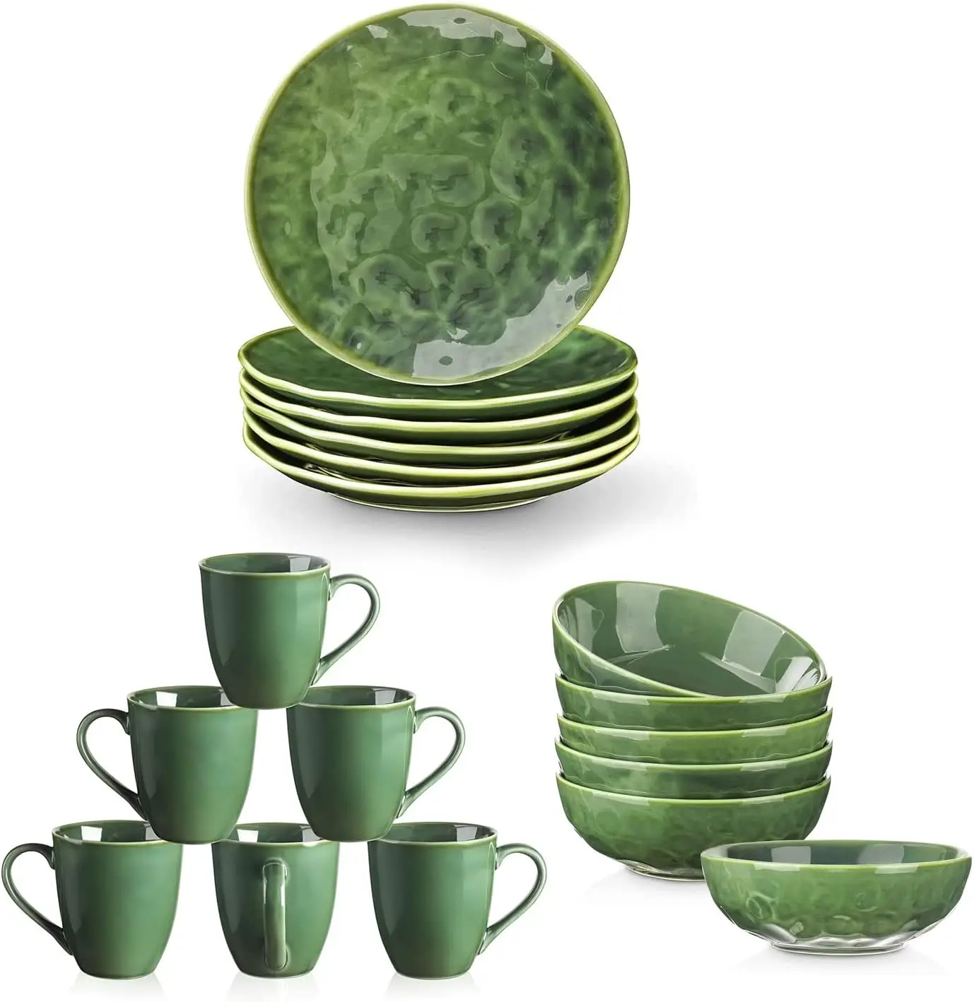 

18-Piece Ceramic Dinnerware Set, Service for 6, Includes 6 Dessert Plates, 32oz Pasta Bowls, 12oz Coffee Mug Set, Microwave, Ove