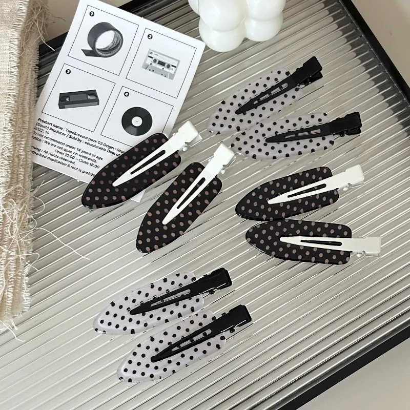 4/8pcs Vintage Black White Dot Duckbill Hair Clips, Water Drop Alligator Barrettes, Simple Side Bangs Hair Pins for Women Daily