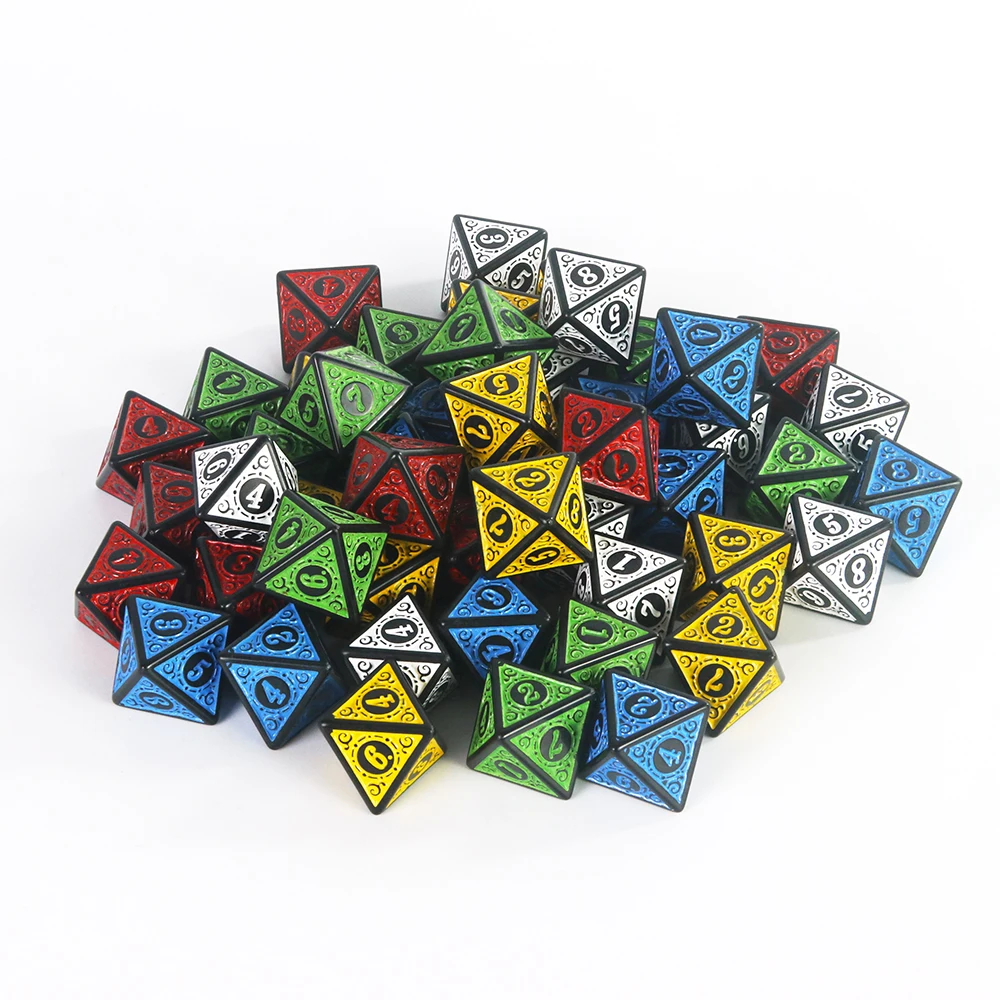 D8 Dice 10PCS Textures Pattern Effect 8 Sided Games Dice for DND RPG Table Games Accessories