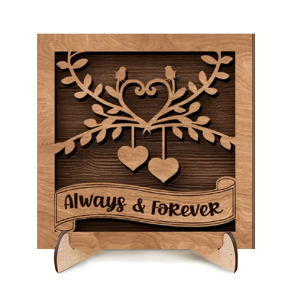 1 Stück/Set Braune 'Liebe für Immer' Quadratische Lebensbaum-Tischdekoration, Geeignet für Wohnzimmer, Arbeitszimmer, Schlafzimmer, Dekorative Plakette