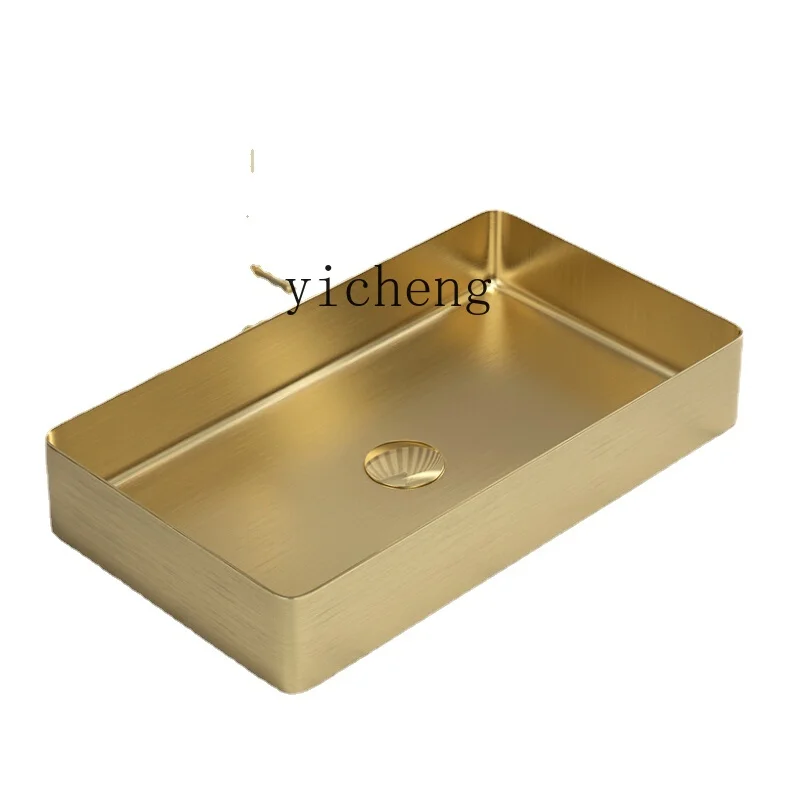 

YY Stainless Steel Table Basin Golden Rectangle Single Basin Art Wash Basin