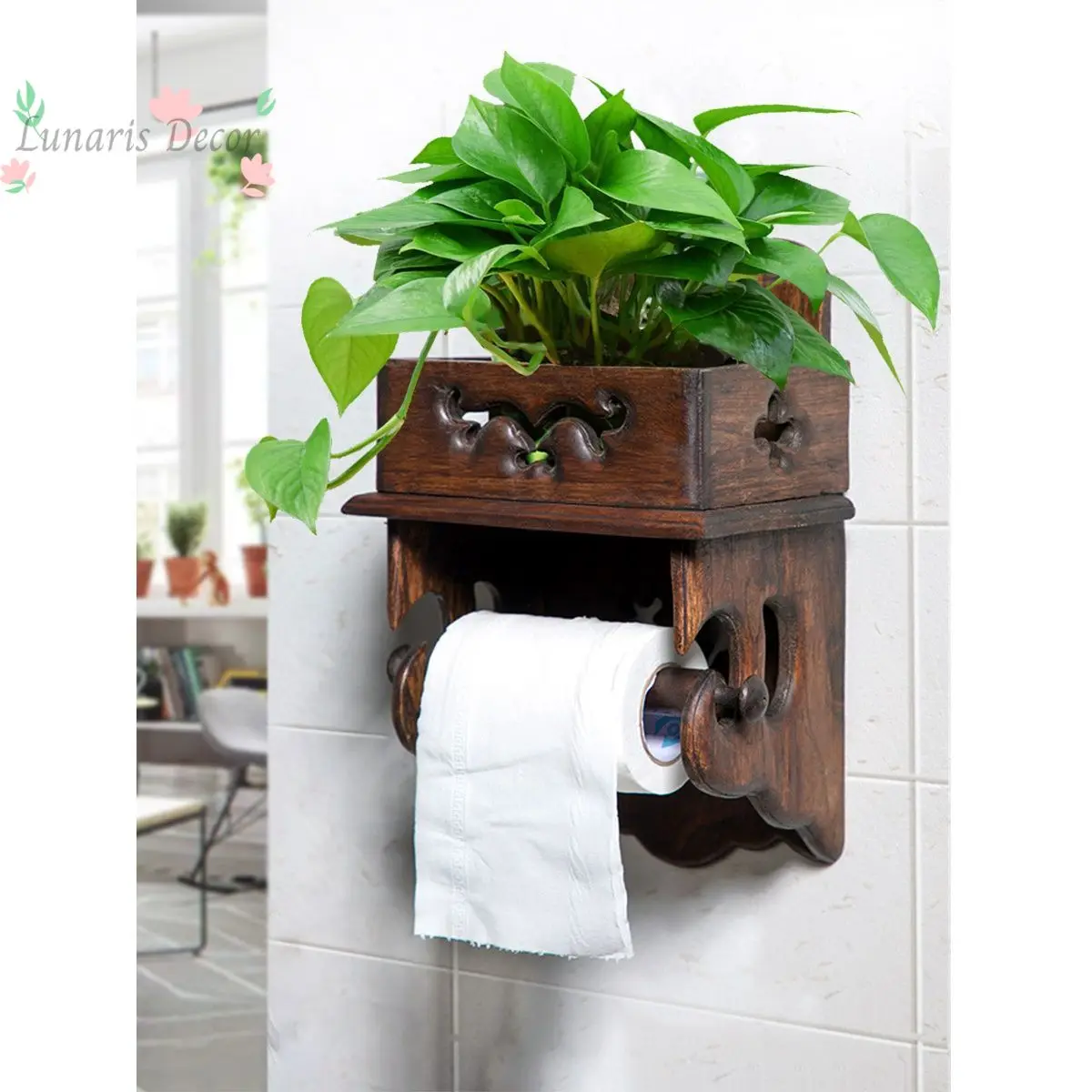 Retro solid wood frame toilet paper holder without punching