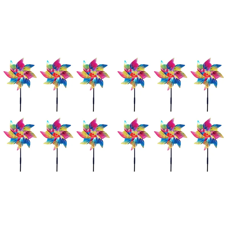 

ABUH-12 шт. блестящие ветряные блесны для двора и сада, украшения для газона и двора, красочные вертушки, светоотражающие вертушки, ветряная мельница