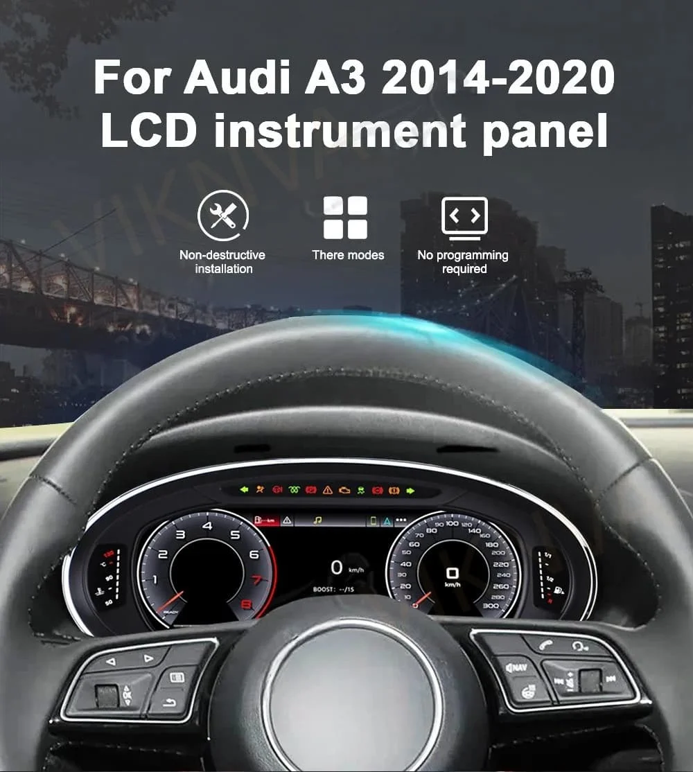 Digital Instrument Cluster For Audi A3 2014-2020 CarPlay Android Auto Speedometer,Dashboard,Gauge,12.3'' HD virtual cockpit LCD view 2