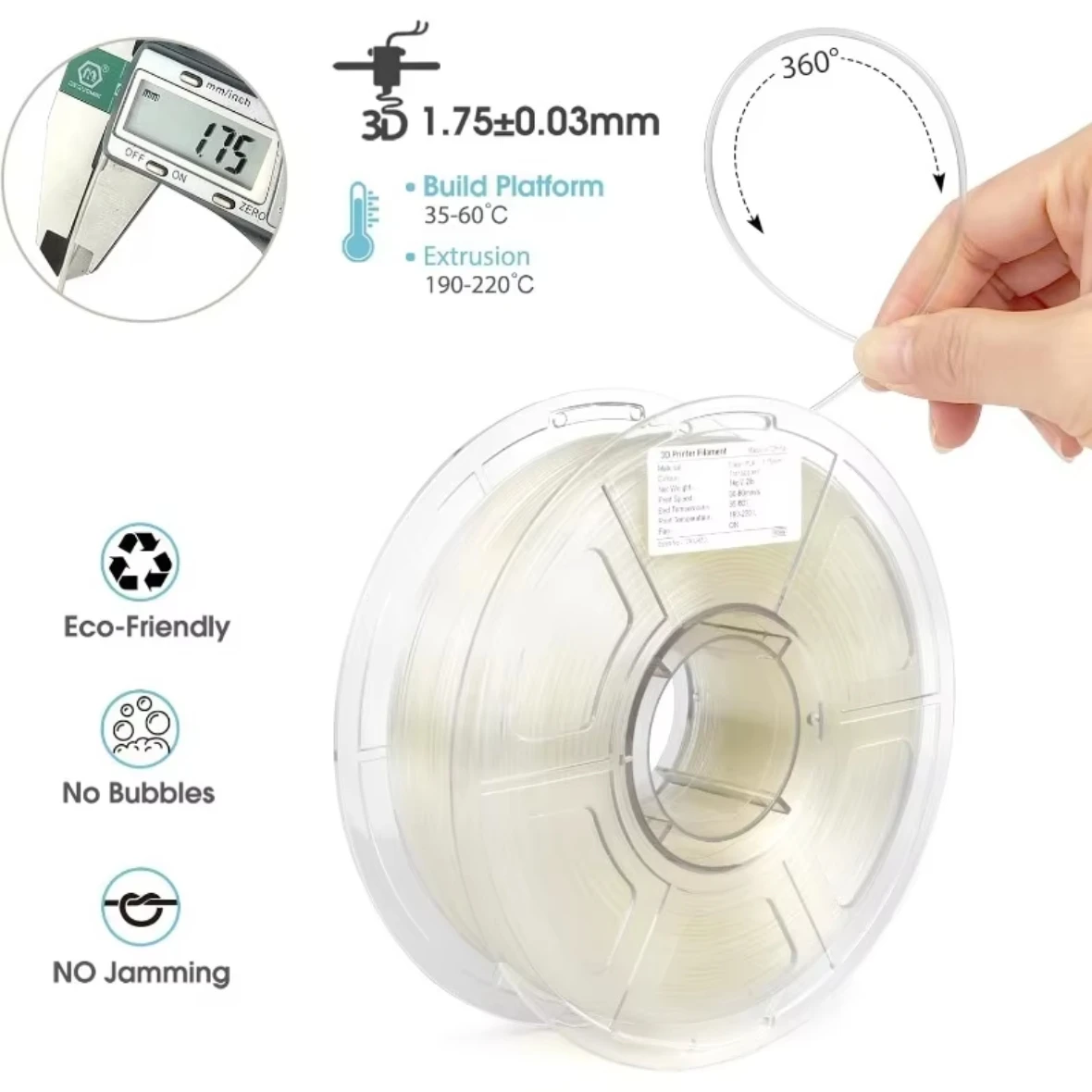 PETG Transparent 3D Printer Filament, Clear PETG 1.75mm ,Fast Printing Speed PETG, Dimensional Accuracy ±0.02mm,1kg(2.2lbs)